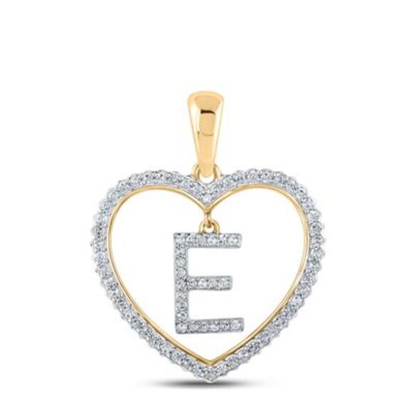 Jewelry - 10k Real Diamond Heart “E” Initial Pendant – Solid 10K Gold, FREE APPRAISAL INCL